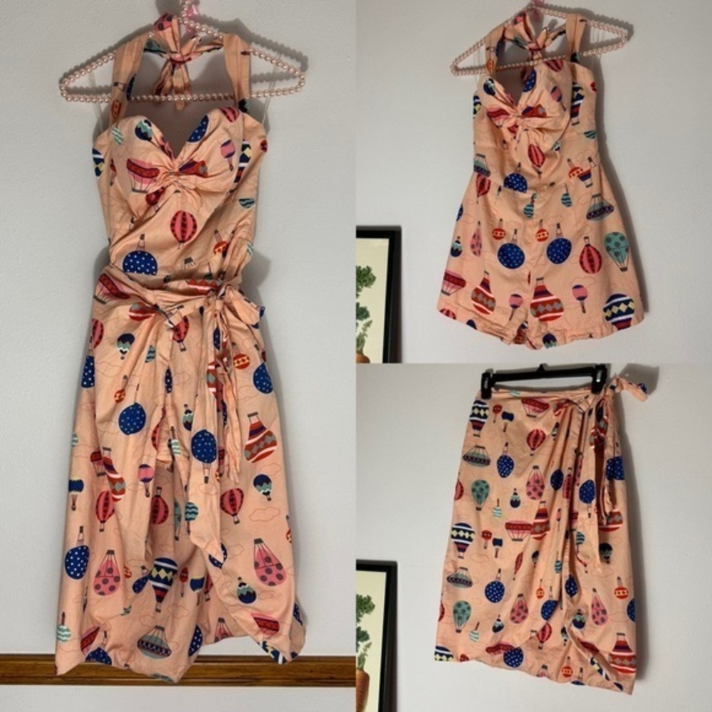 Hearts and Found pink/peach Hot air Ballon romper and wrap skirt size S